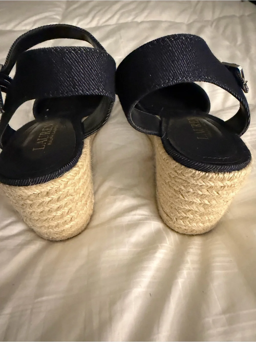 Lauren Ralph Lauren Navy/Denim Canvas Espadrille Wedge Sandals Size 10 NWT